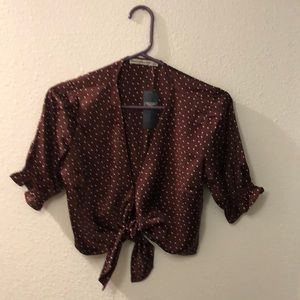 Abercrombie and Fitch satin burgundy tie front top